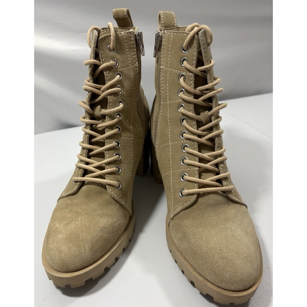 Dolce Vita Nigel Tan Suede Lace Up Combat Booties Side Zip Lug Sole Heel Size 9